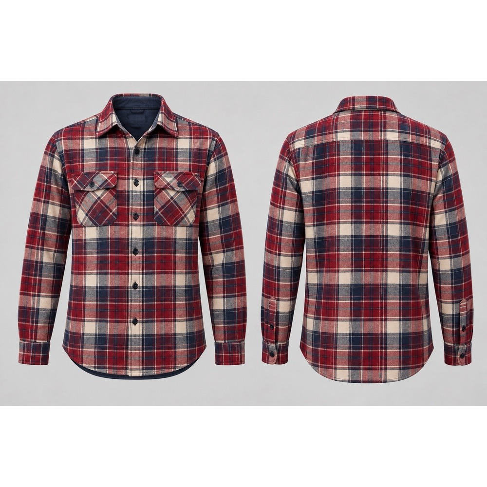 Vintage JCPenney  quilted shirt Mens medium red Blue Plaid Flannel